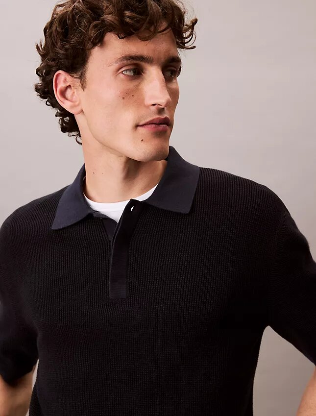 Polo de algodón liso con tejido de gofre Polo de algodón liso con tejido de gofre