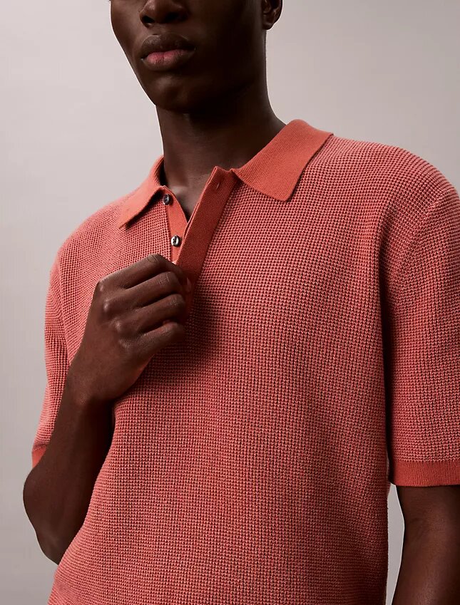 Polo de algodón liso con tejido de gofre Polo de algodón liso con tejido de gofre