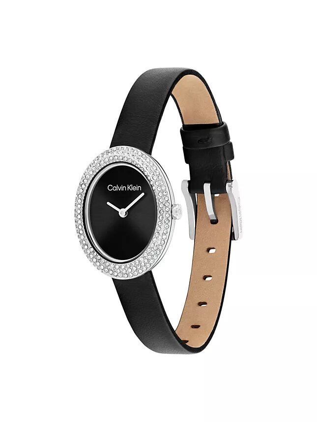 Reloj con bisel contorneado, esfera ovalada y correa de cuero Reloj con bisel contorneado, esfera ovalada y correa de cuero