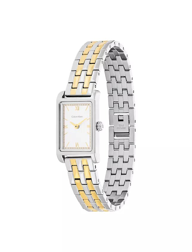 Reloj con brazalete de eslabones y esfera rectangular Reloj con brazalete de eslabones y esfera rectangular