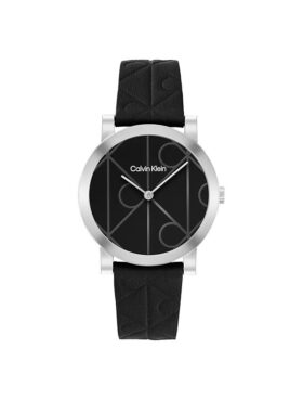 Reloj con esfera con emblema integral y correa de cuero Reloj con esfera con emblema integral y correa de cuero