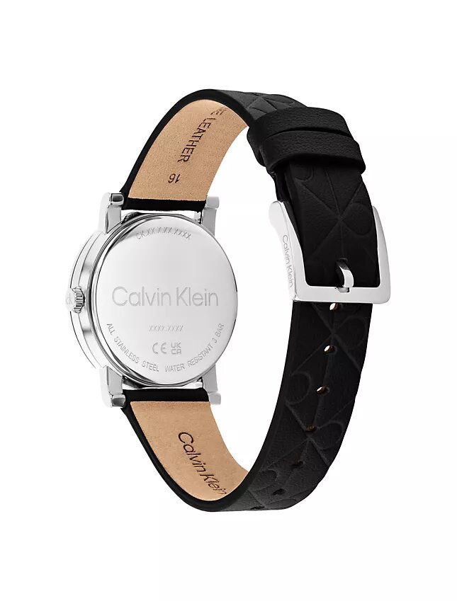 Reloj con esfera con emblema integral y correa de cuero Reloj con esfera con emblema integral y correa de cuero