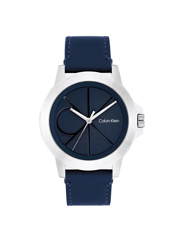 Reloj con esfera con emblema y correa de cuero Reloj con esfera con emblema y correa de cuero