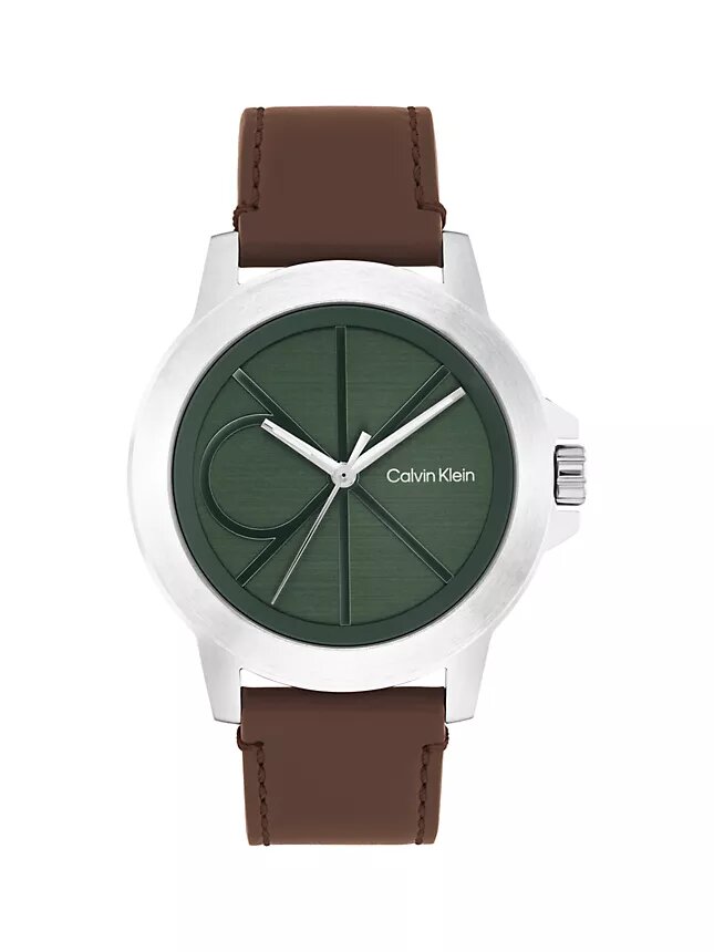 Reloj con esfera con emblema y correa de cuero Reloj con esfera con emblema y correa de cuero