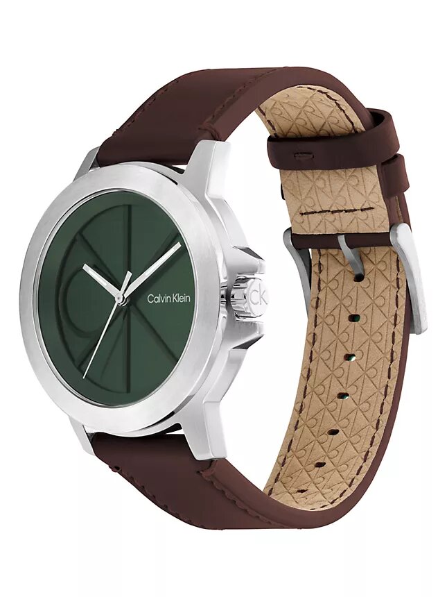 Reloj con esfera con emblema y correa de cuero Reloj con esfera con emblema y correa de cuero