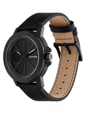 Reloj con esfera con emblema y correa de cuero Reloj con esfera con emblema y correa de cuero
