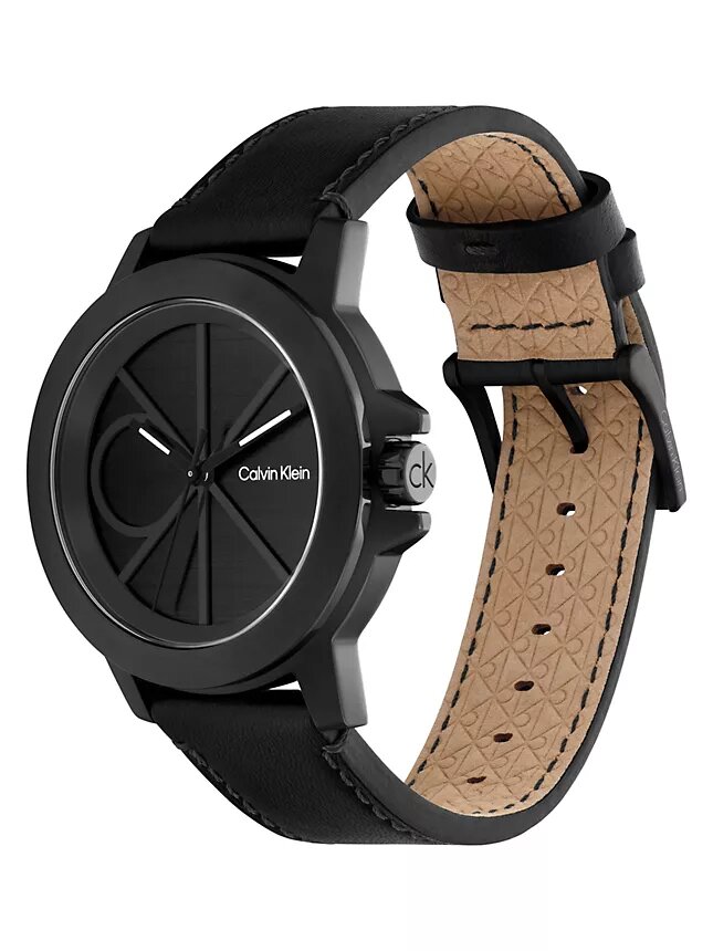 Reloj con esfera con emblema y correa de cuero Reloj con esfera con emblema y correa de cuero