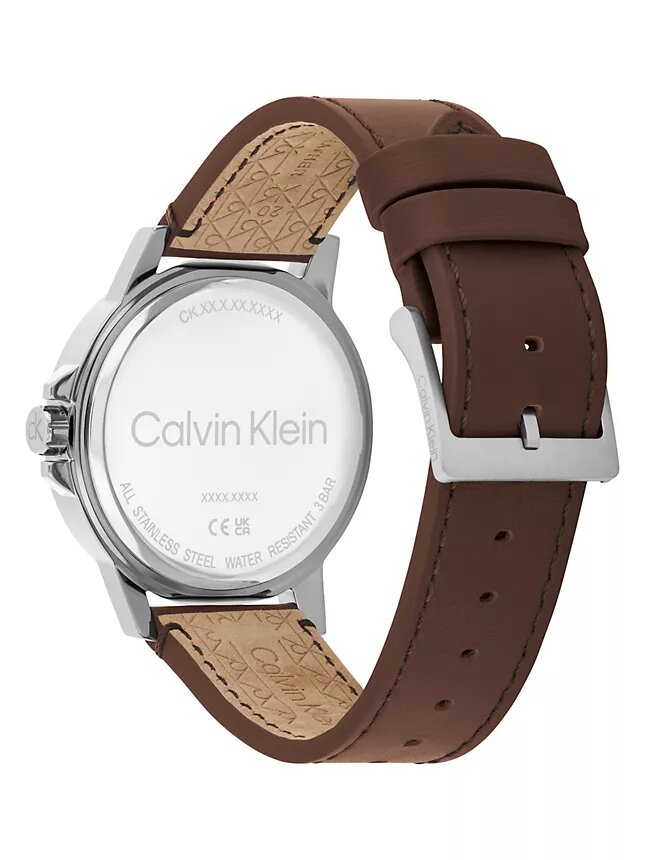 Reloj con esfera con emblema y correa de cuero Reloj con esfera con emblema y correa de cuero