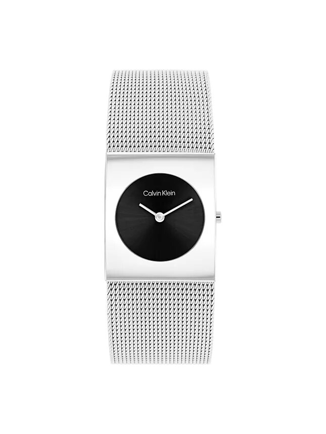 Reloj con esfera geométrica y brazalete de malla Reloj con esfera geométrica y brazalete de malla