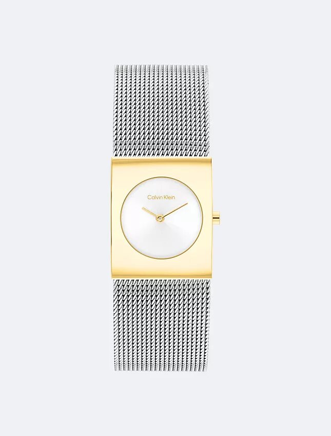 Reloj con esfera geométrica y brazalete de malla Reloj con esfera geométrica y brazalete de malla
