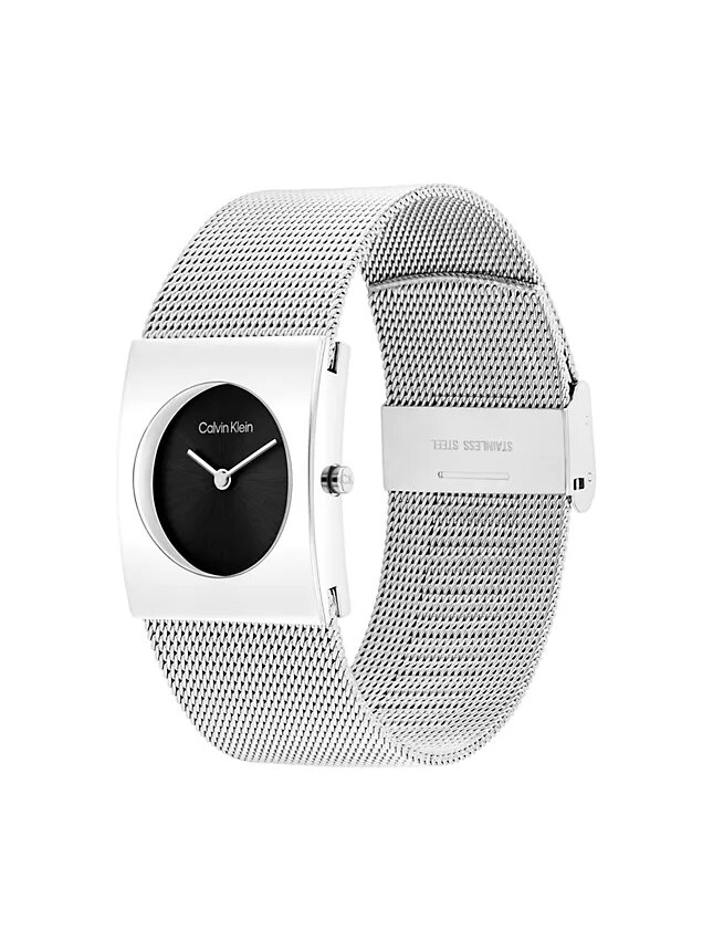 Reloj con esfera geométrica y brazalete de malla Reloj con esfera geométrica y brazalete de malla