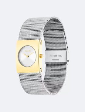 Reloj con esfera geométrica y brazalete de malla Reloj con esfera geométrica y brazalete de malla