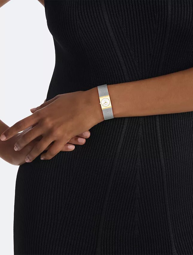 Reloj con esfera geométrica y brazalete de malla Reloj con esfera geométrica y brazalete de malla