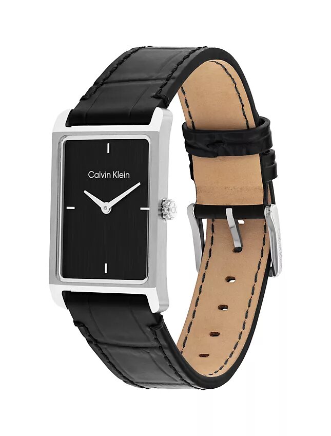 Reloj con esfera rectangular y correa de cuero Reloj con esfera rectangular y correa de cuero