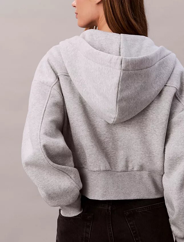 Sudadera con capucha holgada de felpa con cremallera y cinta con el logotipo Sudadera con capucha holgada de felpa con cremallera y cinta con el logotipo