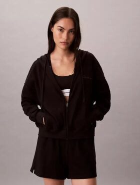 Sudadera con capucha y cremallera completa de jersey de algodón con logotipo Sudadera con capucha y cremallera completa de jersey de algodón con logotipo
