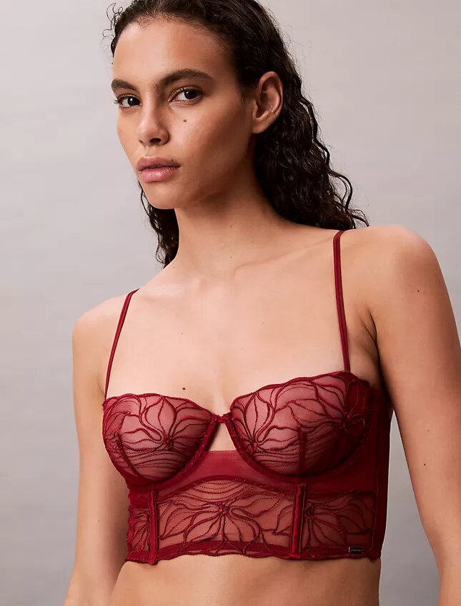 Sujetador balconette Unlined de encaje floral negro de CK Sujetador balconette Unlined de encaje floral negro de CK