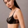 Sujetador plunge Unlined de encaje geométrico negro de CK Black Sujetador plunge Unlined de encaje geométrico negro de CK Black