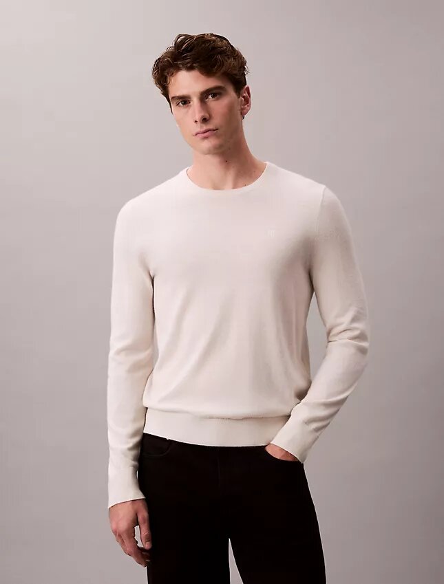 Suéter de cuello redondo de mezcla de merino extrafina Suéter de cuello redondo de mezcla de merino extrafina