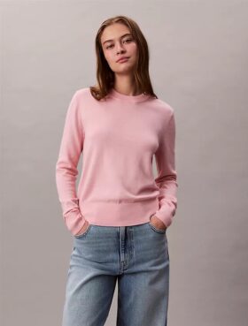 Suéter de cuello redondo de mezcla de merino extrafina Suéter de cuello redondo de mezcla de merino extrafina