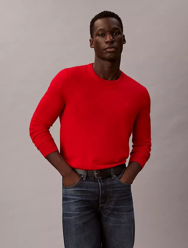 Suéter de cuello redondo de mezcla de merino extrafina Suéter de cuello redondo de mezcla de merino extrafina