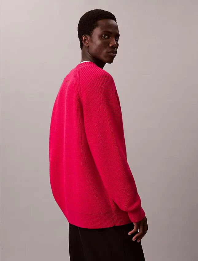 Suéter holgado con cuello en V de mezcla de lana merino Suéter holgado con cuello en V de mezcla de lana merino