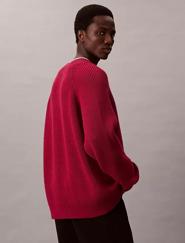 Suéter holgado con cuello en V de mezcla de lana merino Suéter holgado con cuello en V de mezcla de lana merino