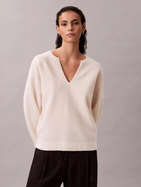 Suéter holgado de cuello en V de lana merino Suéter holgado de cuello en V de lana merino