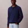 Suéter polo de algodón liso con tejido de panal Suéter polo de algodón liso con tejido de panal