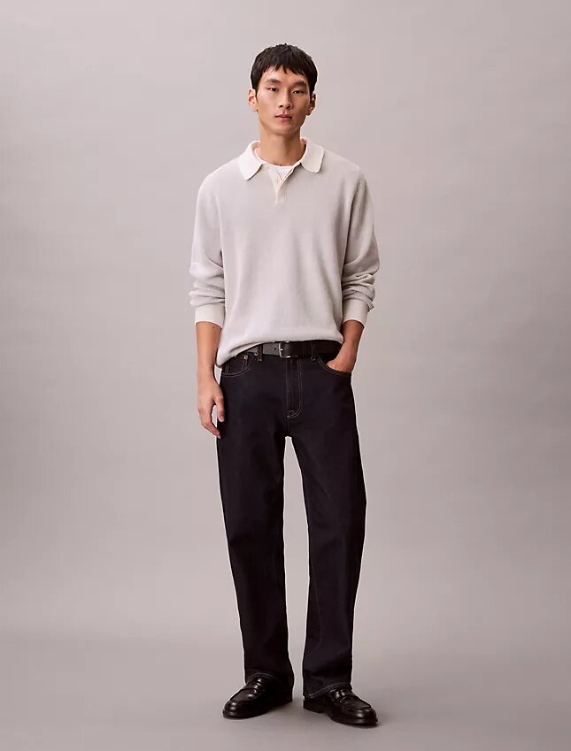 Suéter polo de algodón liso con tejido de panal Suéter polo de algodón liso con tejido de panal