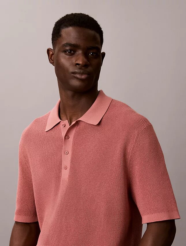 Suéter polo de algodón tipo waffle Suéter polo de algodón tipo waffle
