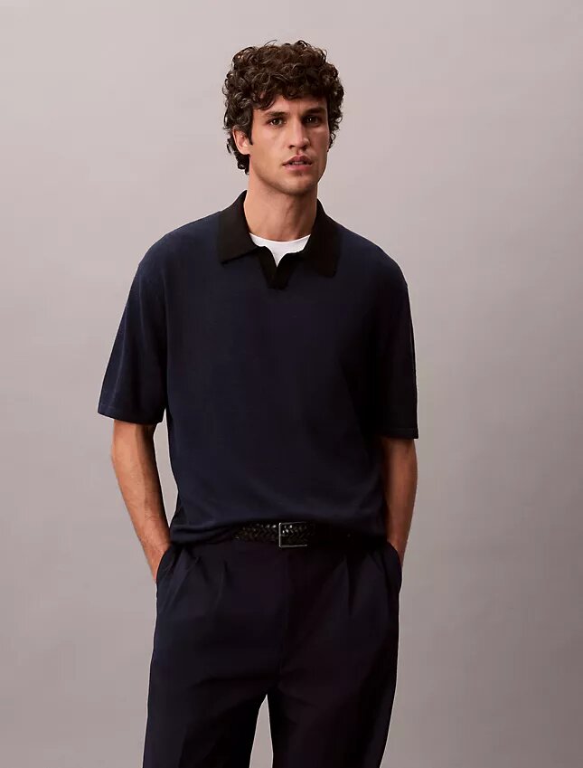Suéter polo de mezcla de lino Suéter polo de mezcla de lino