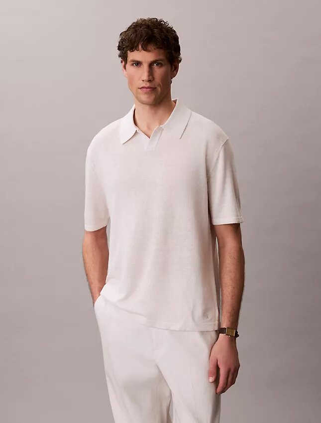 Suéter polo de mezcla de lino Suéter polo de mezcla de lino