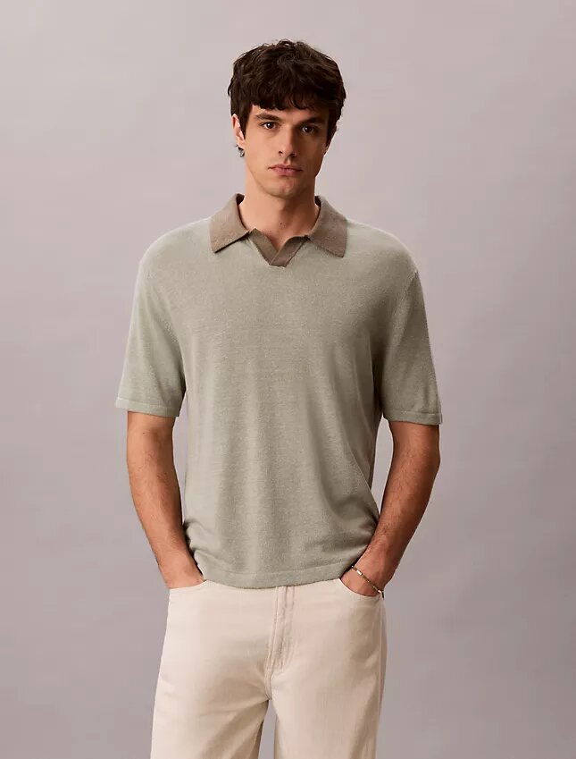 Suéter polo de mezcla de lino Suéter polo de mezcla de lino