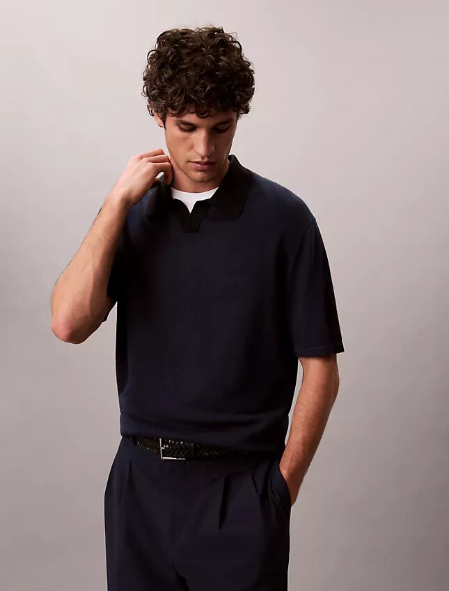 Suéter polo de mezcla de lino Suéter polo de mezcla de lino