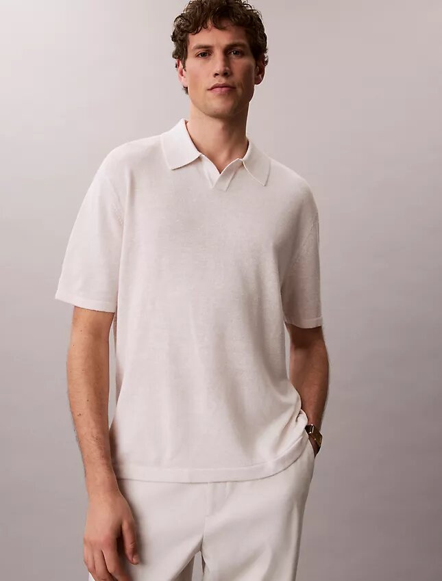 Suéter polo de mezcla de lino Suéter polo de mezcla de lino