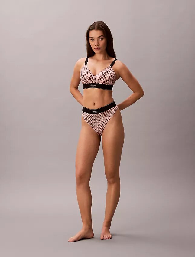 Tanga elástica de microfibra con monograma gráfico Tanga elástica de microfibra con monograma gráfico