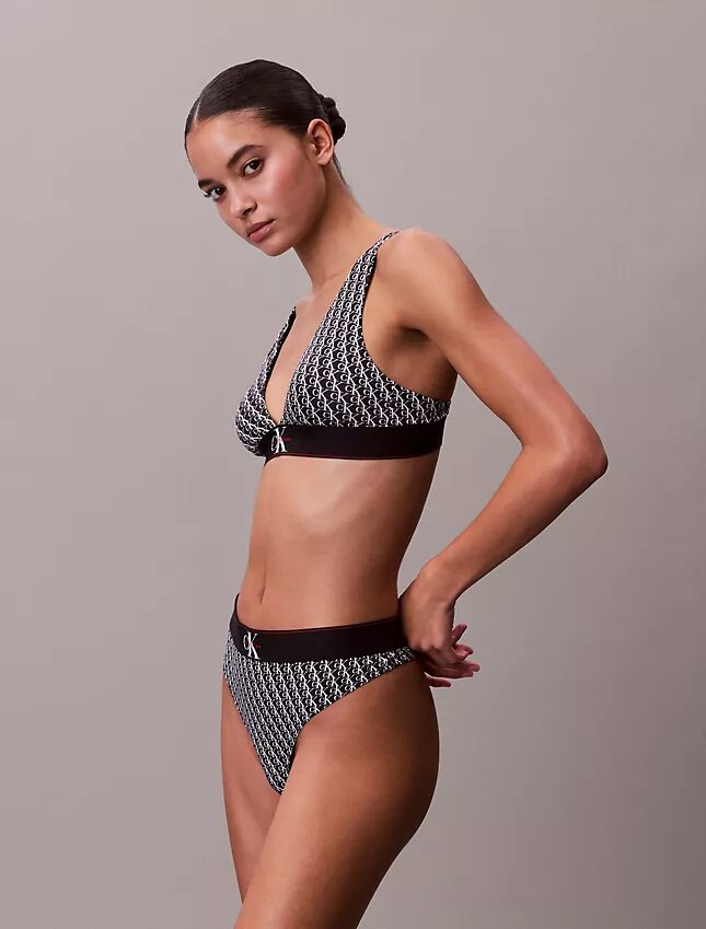 Tanga elástica de microfibra con monograma gráfico Tanga elástica de microfibra con monograma gráfico