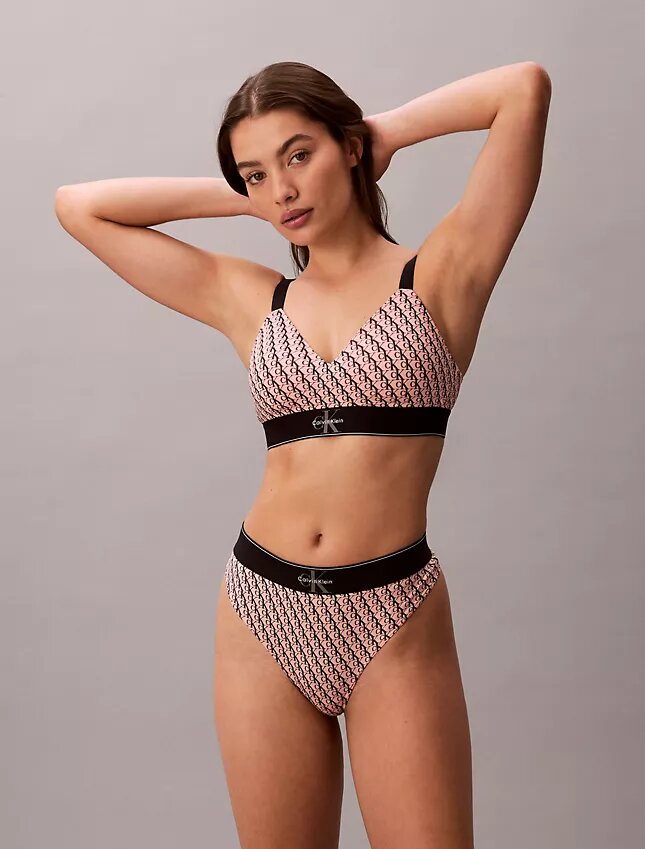 Tanga elástica de microfibra con monograma gráfico Tanga elástica de microfibra con monograma gráfico