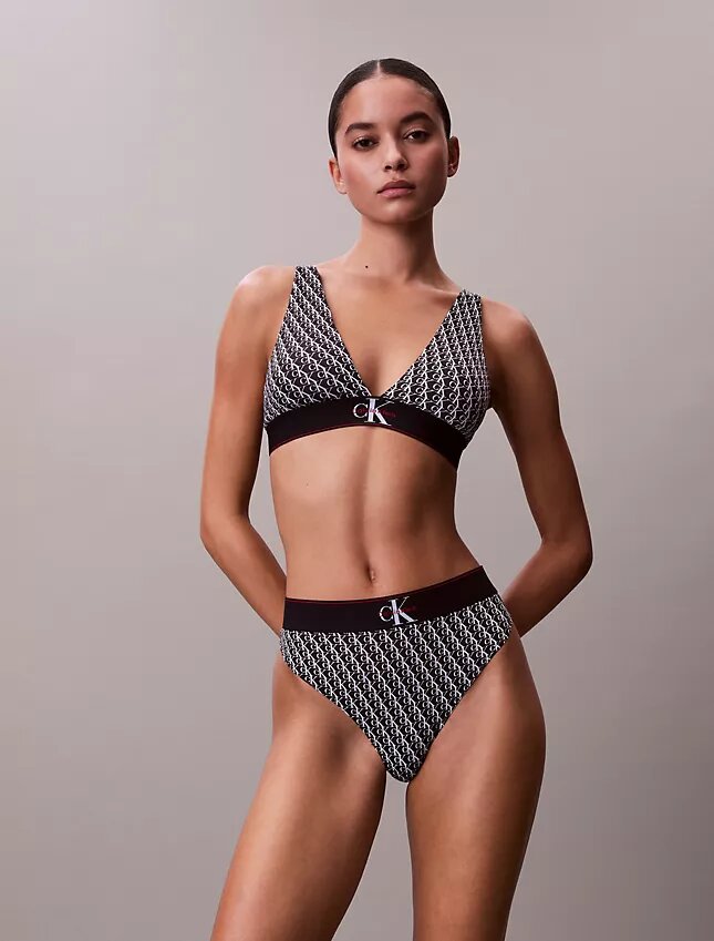 Tanga elástica de microfibra con monograma gráfico Tanga elástica de microfibra con monograma gráfico