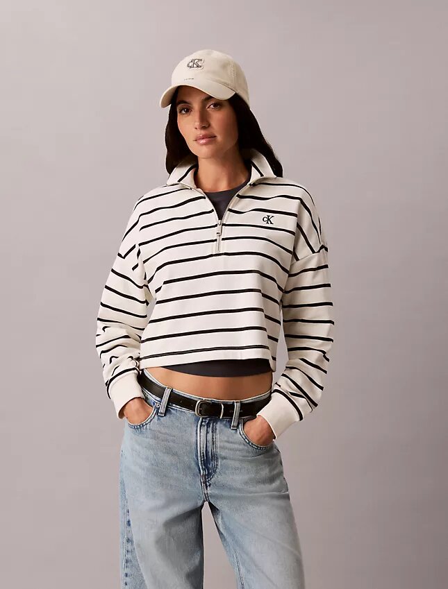 Top corto de felpa con Monogram a rayas Top corto de felpa con Monogram a rayas