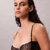 Unlined balconette bra with geometric lace design in black CK Black Unlined balconette bra with geometric lace design in black CK Black