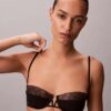 Unlined balconette bra with geometric lace design in black CK Black Unlined balconette bra with geometric lace design in black CK Black