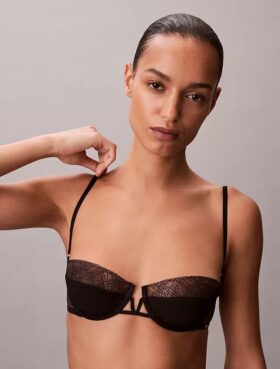Unlined balconette bra with geometric lace design in black CK Black