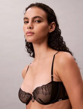 Unlined balconette bra with geometric lace design in black CK Black Unlined balconette bra with geometric lace design in black CK Black