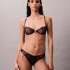 Unlined balconette bra with geometric lace design in black CK Black Unlined balconette bra with geometric lace design in black CK Black