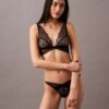 Unlined triangular bra with geometric lace in black from CK Black Unlined triangular bra with geometric lace in black from CK Black