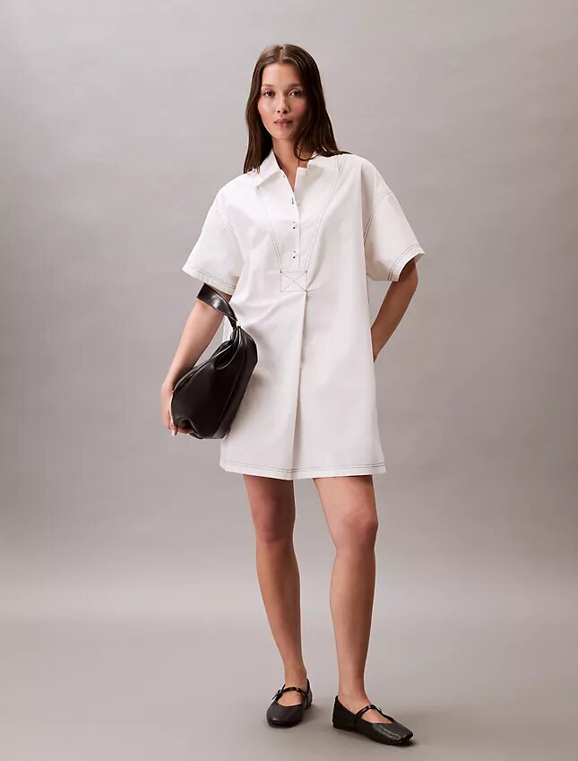 Vestido camisero mini de sarga de algodón Vestido camisero mini de sarga de algodón
