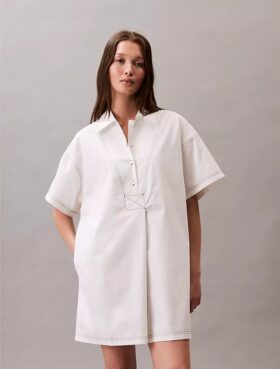 Vestido camisero mini de sarga de algodón Vestido camisero mini de sarga de algodón