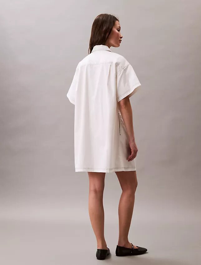 Vestido camisero mini de sarga de algodón Vestido camisero mini de sarga de algodón